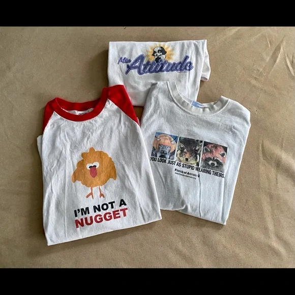 Bundle vegetarian/animal rights/attitude tees worn, loved, not spotless! - Picture 1 of 16